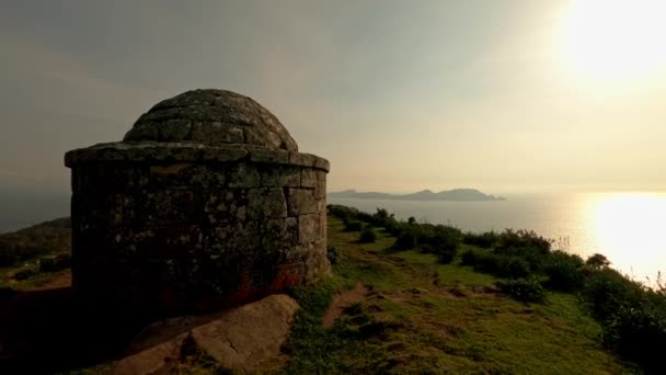Hihetetlen Kilátás Mount Facho Pontevedra Galícia Spanyolország Cies Szigetek Háttérben — Stock videók