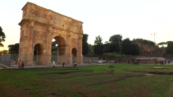 Vista Lateral Del Arco Constantino Foro Romano Monumento Famoso Roma — Vídeo de stock