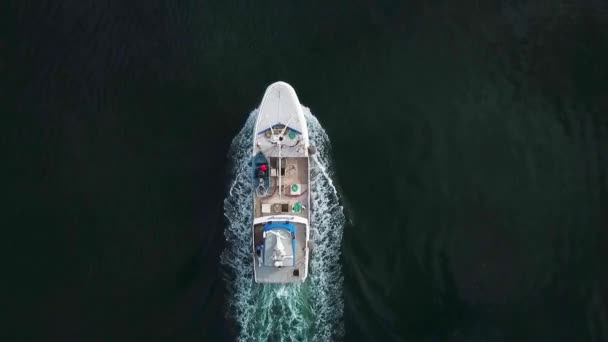 Drone Tiro Olhando Para Baixo Barco Pesca Movimento — Vídeo de Stock