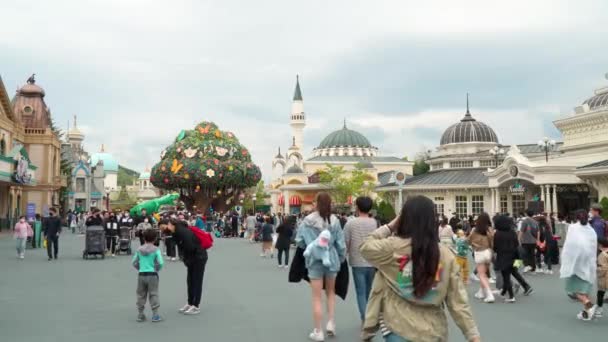 Les Habitants Les Touristes Dans Masque Everland Resort Parc Attractions — Video