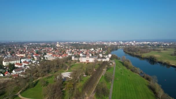 Pemandangan Udara Atas Museum Sejarah Hanau Schloss Philippsruhe Cerah Hari — Stok Video