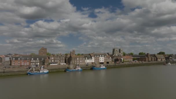 River Great Ouse King Lynn Quay Boats Aerial View — Videoclip de stoc