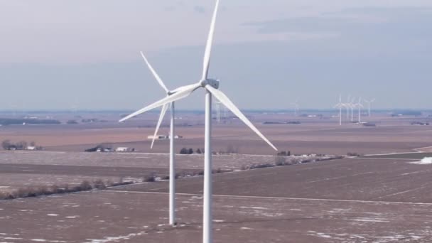 Wind Turbines Cinematic Aerial View Windmill American Countryside Drone Shot — Stock Video