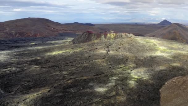 Geldingadalir Vulkaan Ijsland Toont Een Filmische Drone Schot Enorme Lavaveld — Stockvideo