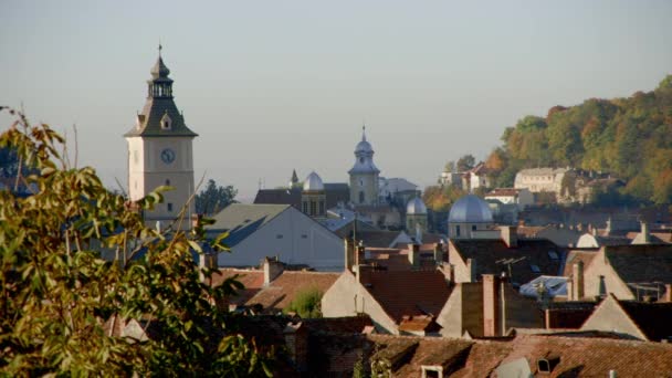 Golden Hour Roops Brasov Old Town Transylvania Romania — стоковое видео
