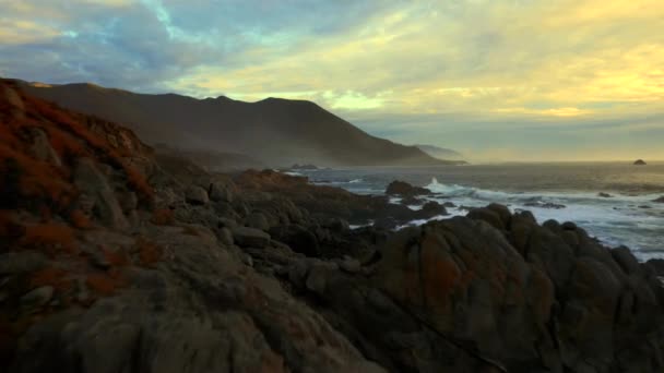 Drone Shot Pacific Coast Cliffs Big Sur Carmel Highlands California — Stock Video