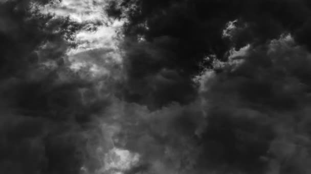 Dark Gray Clouds Lightning Strikes Thunderstorms — Stock Video