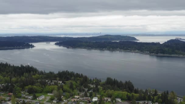 Shallow Sinclair Inlet Embayment Extensive Horizon Elliot Bay Seattle Washington — Stockvideo