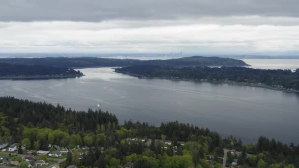 Sinclair Inlet Elliot Bay Distance Bremerton Tacoma Washington Антенна — стоковое видео