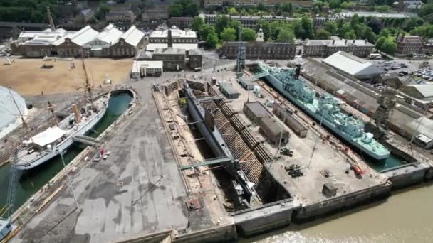 Historic Dockyard Chatham Kent Drone Aerial Point View — Stock Video