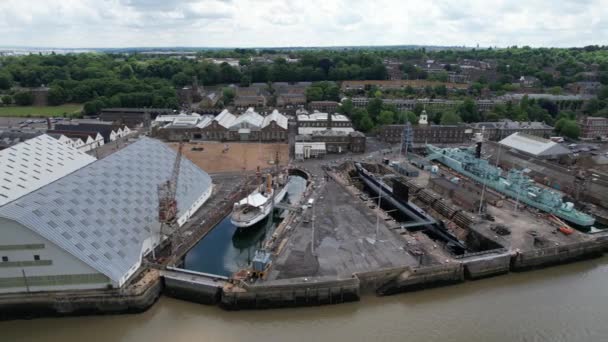 Historic Dockyard Chatham Kent Panning Aerial View — Stok Video