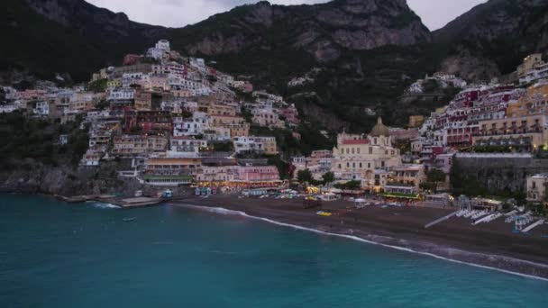 Exotischer Strand Reiseziel Positano Der Amalfiküste Von Italien Luftaufnahme — Stockvideo