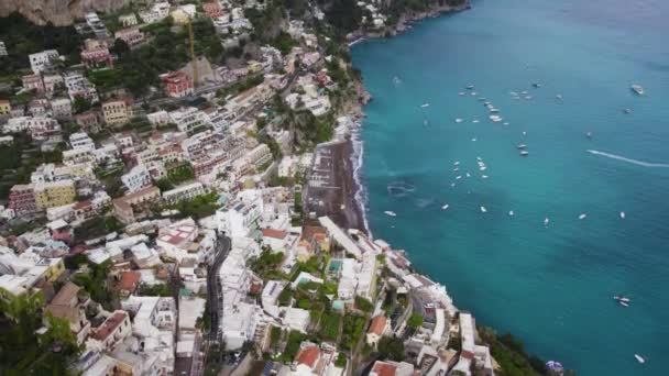 Vista Aérea Férias Sonhadoras Destino Viagem Positano Itália — Vídeo de Stock