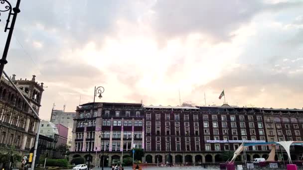 Solnedgång Timelapse Zocalo Mexikanska Staden Tittar Mot Hotellen — Stockvideo