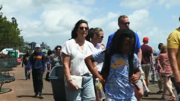 Crowd Walking New Orleans Moonwalk Mississippi River — Video