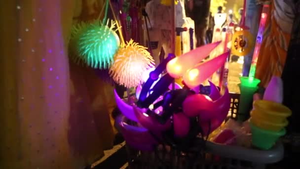 Colourful Toys Stall Road Night — Stock Video