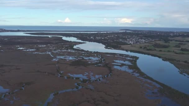 Imágenes Aéreas Mirando Río Abajo Hacia Desembocadura Del Río Barwon — Vídeos de Stock