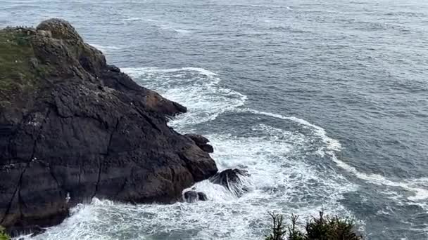 Волны Бьющиеся Большую Скалу Тихом Океане — стоковое видео