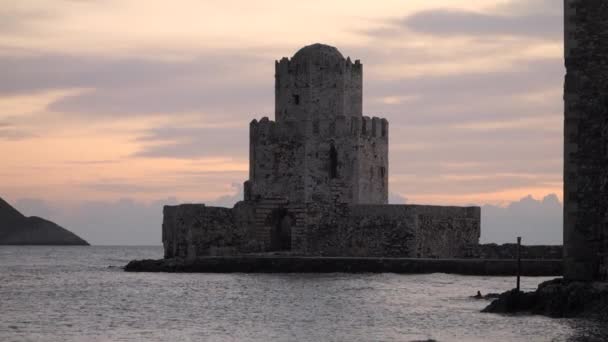 Silhouette Del Castello Methoni Grecia Dopo Tramonto — Video Stock