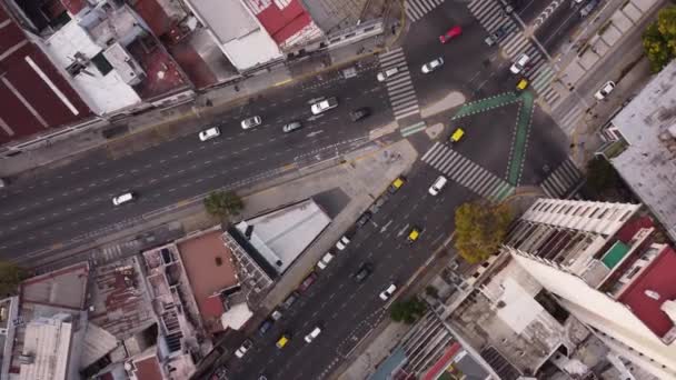 Aerial Top View Vehicular Traffic Busy Roads Cordoba Avenue Fork — Stock Video