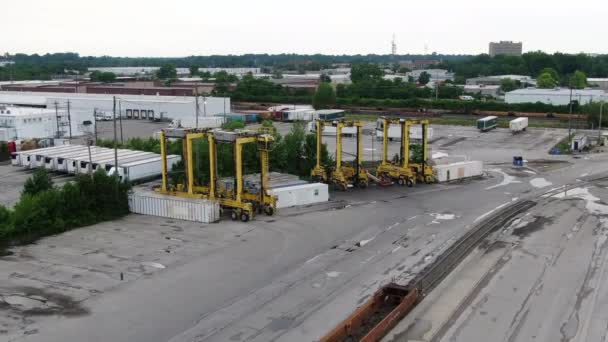 Aerial View Large Cranes Cargo Train Shipping Yard Jefferson County — Stockvideo