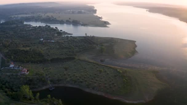 Weite Luftaufnahme Einer Schönen Sonne Größten Staudamm Portugals Alentejo Alqueva — Stockvideo