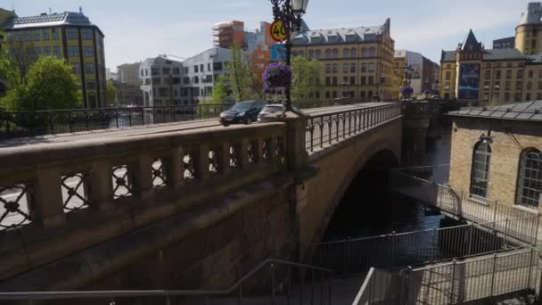 Центр Візуалізації Видно Мосту Бергсброн Норркопінг Швеція — стокове відео