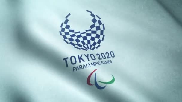 Bandera Realista Tokyo 2020 Paralímpicos Ondeando Con Textura Tela Altamente — Vídeos de Stock