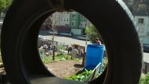 Push Shot Front Tire Community Mural Art Project — Stock Video