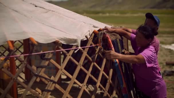Peuple Nomade Mongol Mis Place Nouveau Ger Maison Tente Traditionnelle — Video