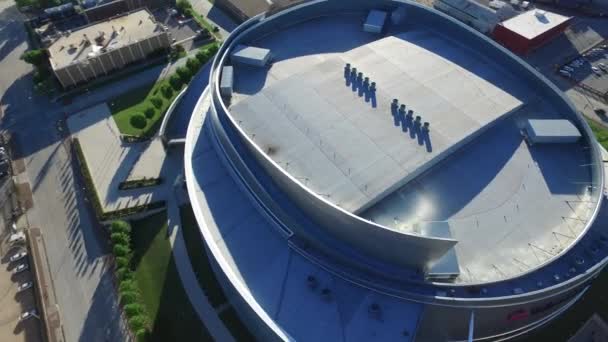 Aerial Drone Flyover Arena Stadium Downtown Tulsa Oklahoma — Video