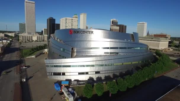 Aerial Drone Flyover Arena Stadium Downtown Tulsa Oklahoma — 비디오
