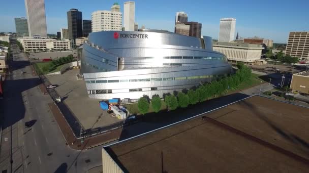 Aerial Drone Flyover Arena Stadium Downtown Tulsa Oklahoma — ストック動画