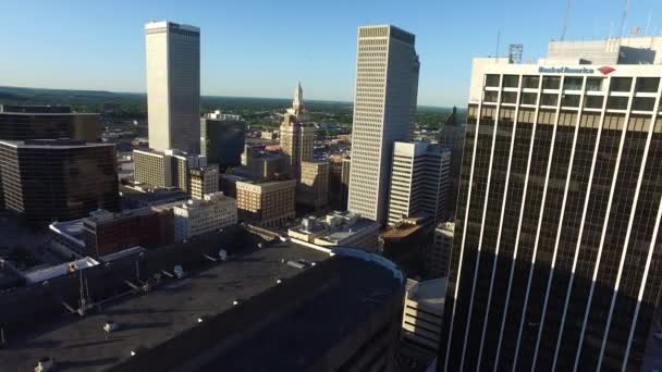 Aerial Drone Flyover Buildings Downtown Tulsa Oklahoma — Stock Video