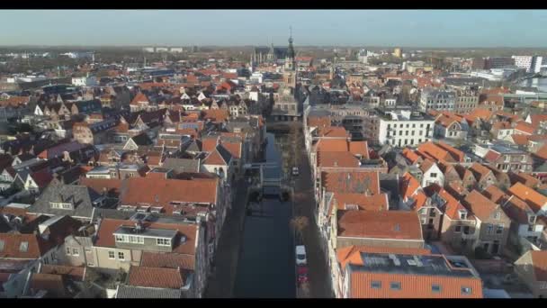 Aerial Drone Shot Historical Inner City Alkmaar — Vídeo de Stock