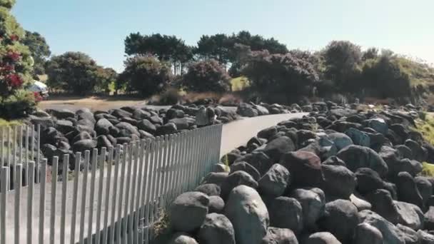 Backpacker Wandelen Door New Plymouth Nieuw Zeeland — Stockvideo