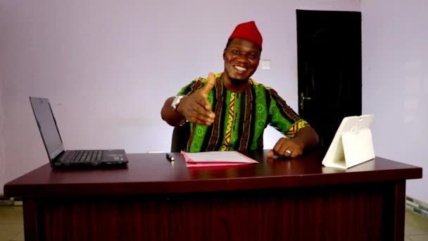 Smiling African Business Man Offers Handshake Client Employee — Vídeo de Stock