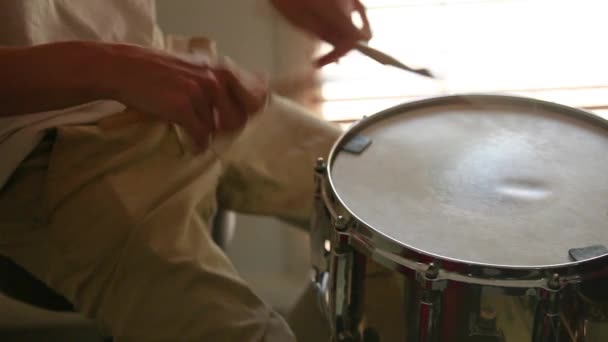 Fast Snare Drum Rudiments Being Played Showing Skills Technique — Video Stock