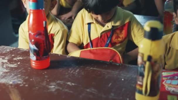 Young Student Taking His Notebook Out His Backpack Lesson Starting — Vídeo de Stock