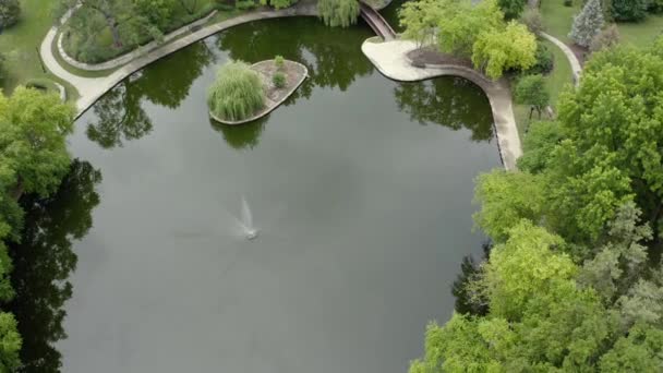 Aerial Man Made Pond Dual Fountains — Vídeo de Stock