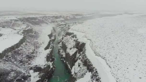 Aerial Voo Sobre Principais Atrações Círculo Ouro Durante Inverno — Vídeo de Stock
