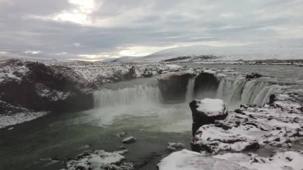 Island Vattenfall Flygfoto Godafoss — Stockvideo