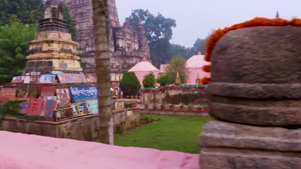 Antik Geleneksel Budist Tapınağı Gündüz Farklı Açılardan Mahabodhi Tapınağı Bodh — Stok video