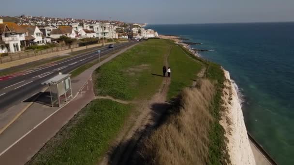 Tall Cliffs Ocean Coastline Rottingdean Brighton Aerial — 비디오