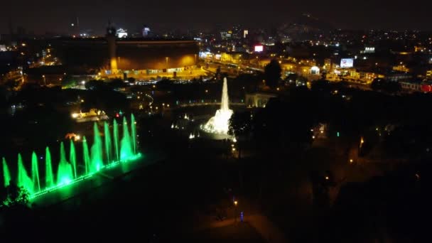 Drone Video Colorful Water Fountain Lima Peru Slowly Flying Main — Vídeos de Stock