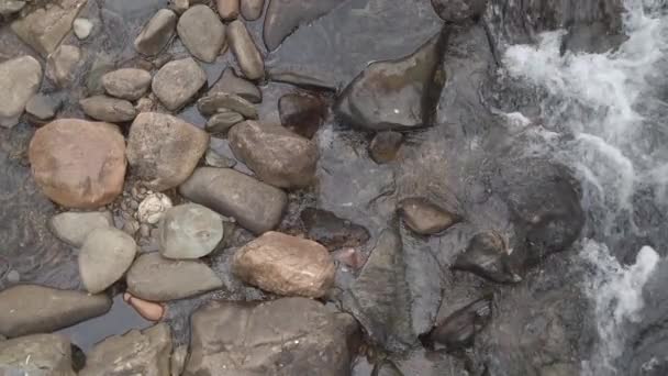 Zeitlupe Des Wassers Das Auf Felsen Und Steine Trifft — Stockvideo
