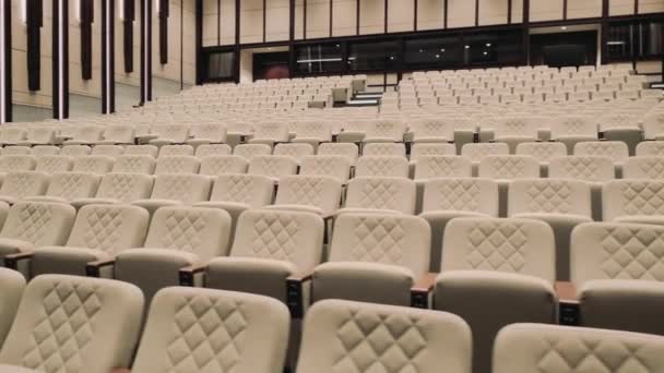 Large Empty Auditorium White Seats Slow Motion — Stockvideo