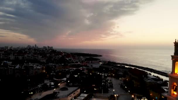 Epic Drone Shot Clock Tower Jaffo Tel Aviv Sunset — Stock Video