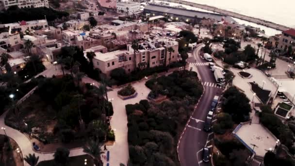 傾斜角度 ジャフォ港上空で撮影されたドローン テルアビブ4K — ストック動画
