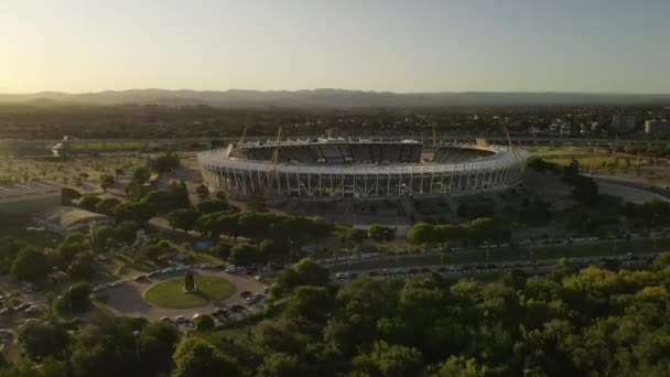 Légi Felvétel Híres Crdoba Labdarúgó Stadion Naplementekor — Stock videók